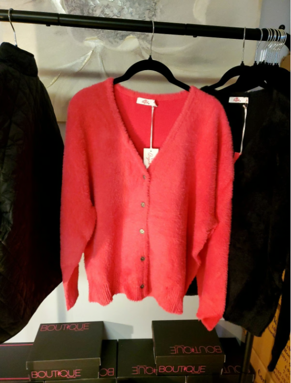 Cardigan - Marisol Fuzzy Cardigan- Super soft!!!! Black & Hot Pink